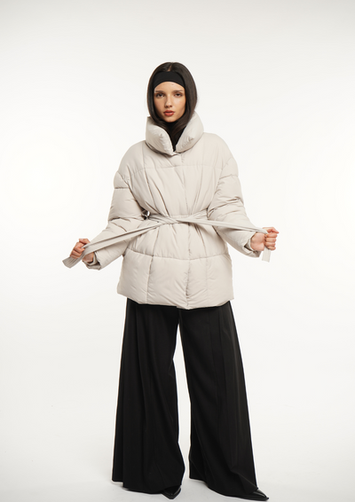 Mid Length Belted Puffer Jacket